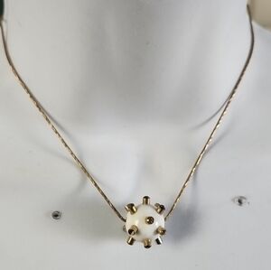 Betsey Johnson White Spiked Ball With  Rhinestone And Goldtone Necklace 18"